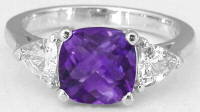 Three Stone Amethyst and Trillion White Sapphire Engagement Ring Set in 14k white gold