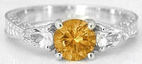 Past Present Future Citrine and Pear White Sapphire Wedding Rings in 14k