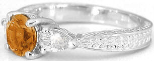 Round Citrine and Pear White Sapphire Ring in 14k