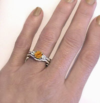 6mm Round Citrine and Pear White Sapphire Engagement Rings in 14k