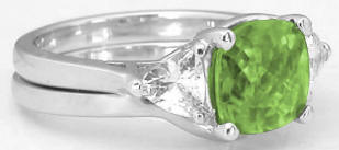 8mm Peridot and White Sapphire Engagement Rings in 14k white gold