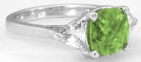 Diamond Alternative 8mm Cushion Peridot Engagement Rings in 14k white gold