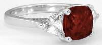 Cushion Garnet Trillion Sapphire Engagement Ring in 14k white gold