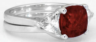 Cushion Garnet and White Sapphire Engagement Rings in 14k white gold