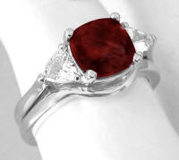 Cushion Garnet Trillion White Sapphire Engagement Ring in 14k white gold