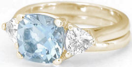 Cushion Cut Aquamarine and White Sapphire Engagement Ring in 14k yellow gold