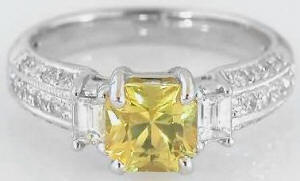 2.47 carat Unheated Ceylon Yellow natural Sapphire and Diamond Ring in 14k white gold