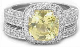 Unheated Yellow Sapphire Engagement Ring and Matching Wedding Band