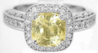 Vintage Antique Unheated Yellow Sapphire Diamond Halo Engagement Ring in 14k