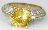 Wow Vibrant Yellow Sapphire and Baguette Diamond Rings in 18k yellow gold