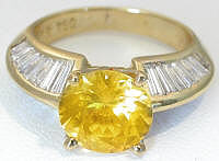 Stunning Yellow Sapphire and Baguette Diamond Ring in 18k yellow gold
