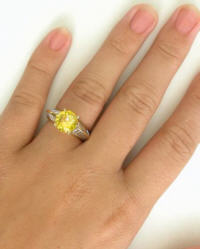 Vibrant Yellow Sapphire and Baguette Diamond Rings in 18k gold