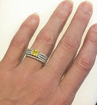 Princess Cut Yellow Sapphire Engagement Ring and Matching Diamond Wedding Band