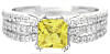 Princess Cut Natural Yellow Sapphire and Three Row Diamond Ring in 14k white gold