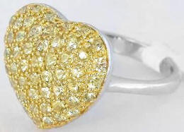 Natural Yellow Sapphire Heart Ring in 14k white gold - 2 carat Pave Set