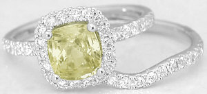 2.55 carat Yellow natural Sapphire and Diamond Engagement Ring in 14k white gold