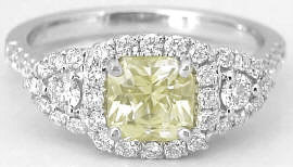 Radiant Cut Yellow natural Sapphire and Diamond Ring in 18k white gold