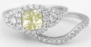 Halo statement ring natural ceylon yellow sapphire band ring in 14k white gold