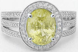 3.51 carat Unheated Ceylon Yellow natural Sapphire and Diamond Ring in 14k white gold
