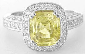 Natural Cushion Cut Yellow Sapphire Diamond Ring in 18k