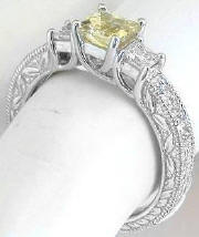 Engraved Princess Cut Diamond and Yellow Sapphire Rings