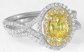 Yellow Sapphire Double Halo Engagement Ring with Matching Contoured Diamond Band