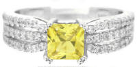 Princess Cut Yellow Sapphire Engagement Ring in 14k white gold