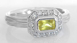 East West Radiant Cut Yellow Sapphire and Diamond Ring in 14k white gold