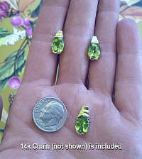 Oval Peridot Yellow Gold Earrings Pendant Gift Set