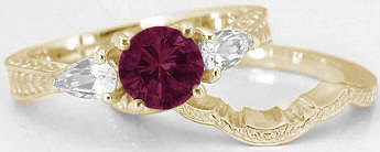 Rhodolite and White Sapphire Wedding Set in 14k Gold