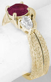 Rhodolite and White Sapphire Engagement Set in 14k Gold with Engraving