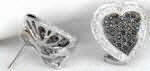 Black Diamond Heart Earrings in 14k white gold