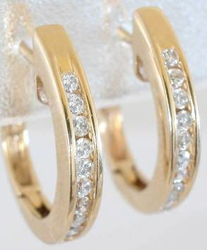 0.30 ctw Channel Set Diamond  Hoop Earrings in 14k Yellow Gold