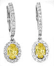 1.71 ctw Oval Yellow Sapphire and Diamond Halo Drop Earrings in 14k white gold