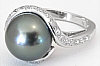 11.3 mm Cultured Tahitian Pearl and Pave Diamond Squiggle Ring in 18k white gold