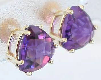 Trillion Cut Amethyst Gemstone Earrings in 14k yellow gold