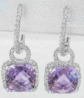 4.83 ctw Cushion Pink Amethyst and Diamond Earrings in 14k white gold