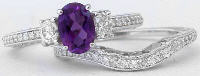 Oval Amethyst Engagement Ring and Wedding Band with Antique Styling