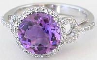 February Birthstone Amethyst Diamond Ring in 14k white gold