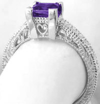 Antique Style Amethyst Engagement Ring in 14k white gold