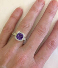 Cushion Cut Amethyst Diamond Halo Rings on the Hand