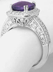 Cushion Cut Amethyst and Diamond Halo Ring in 14k white gold