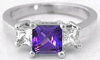 Princess Cut Amethyst and White Sapphire 3 Stone Rings