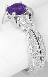 Engraving on Round Amethyst Pear White Sapphire Engagement Ring