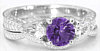 Amethyst and Pear White Sapphire Three Stone Engagement Ring in 14k