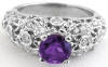 Ornate Amethyst and Diamond Engagement Ring and Wedding Band