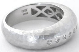 18k white gold hammered real diamond anniversary band ring for sale