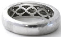 Back view of hammered 18k white gold real diamond anniversary band ring
