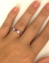 Three Stone Oval Ruby and Diamond Ring in 14k white gold