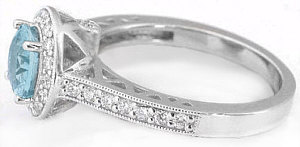 Aquamarine Diamond Halo Rings in 14k white gold